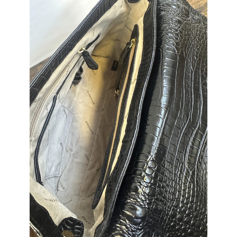Brahmin Black Croc Embossed Leather Crossbody Style Bag Gold Hardware *No Strap - Picture 11 of 16